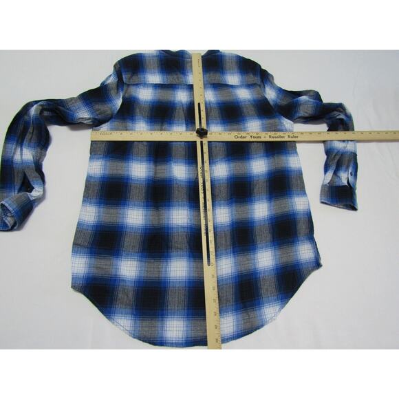 Lands'End Blue Plaid Top size 14 Boho Country Barn Aquestrian Outdoor Nautical - Picture 5 of 7
